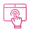 Animated pink icon of a hand tapping on a screen, symbolizing user interface interaction or touchscreen use.