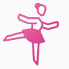 Animated pink icon of a ballerina mid-performance, symbolizing elegance, motion, and creativity.