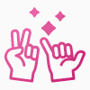 Pink animated icon hand gestures peace sparkle fun
